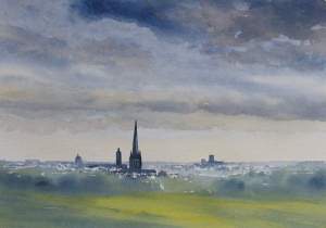 Watercolour painting of Norwich from Mousehold Heath